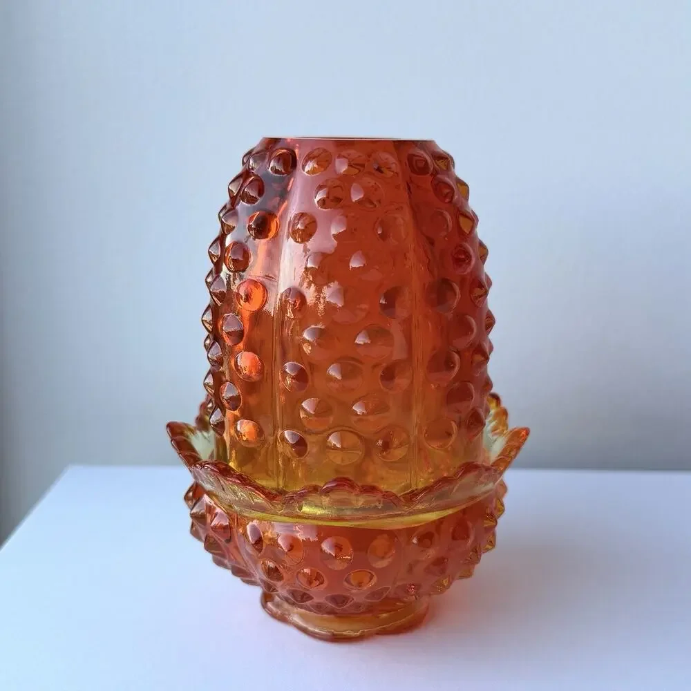Fenton Hobnail Red Orange Amberina Glass Fairy Lamp Tea Light - Glows